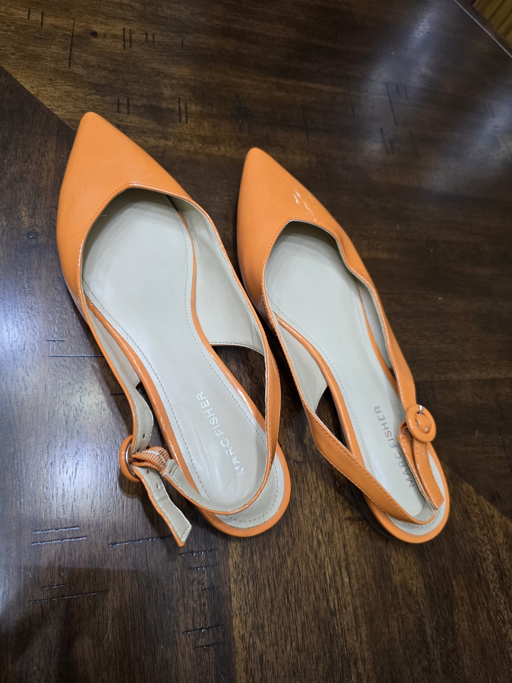 Marc Fisher Orange Patent Pointed Slingback Flats - Picture 2 of 11